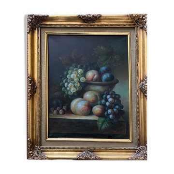 Tableau HST "Still Life with Fruits" Signed (?) 20th century + frame