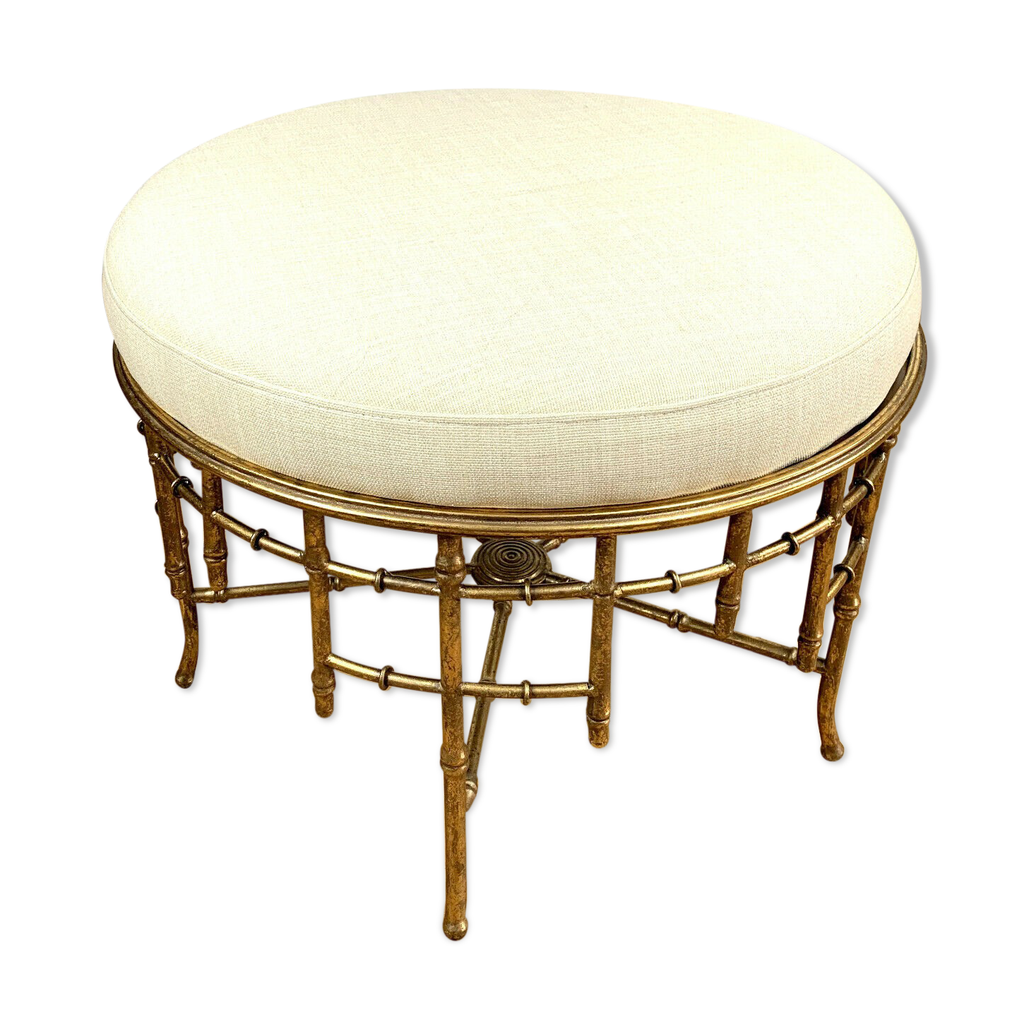 Napoleon III style ottoman in gilded metal with bamboo décor