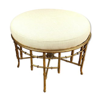 Napoleon III style ottoman in gilded metal with bamboo décor