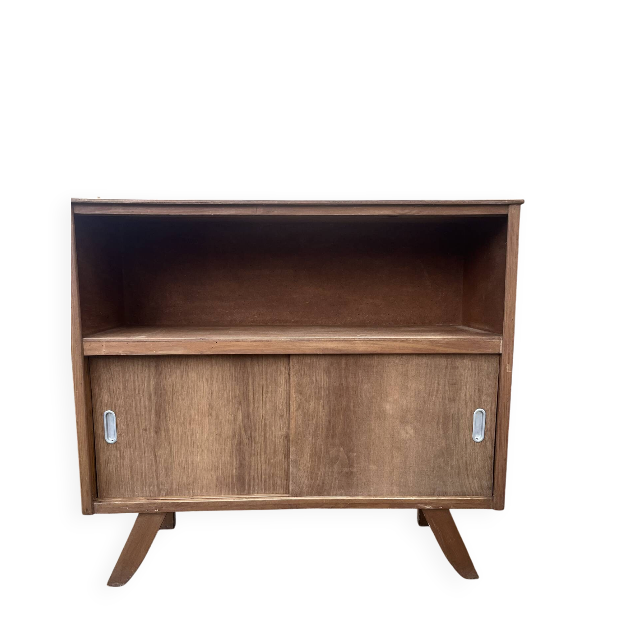 Vintage low TV unit / bookshelf sideboard with tapered legs.