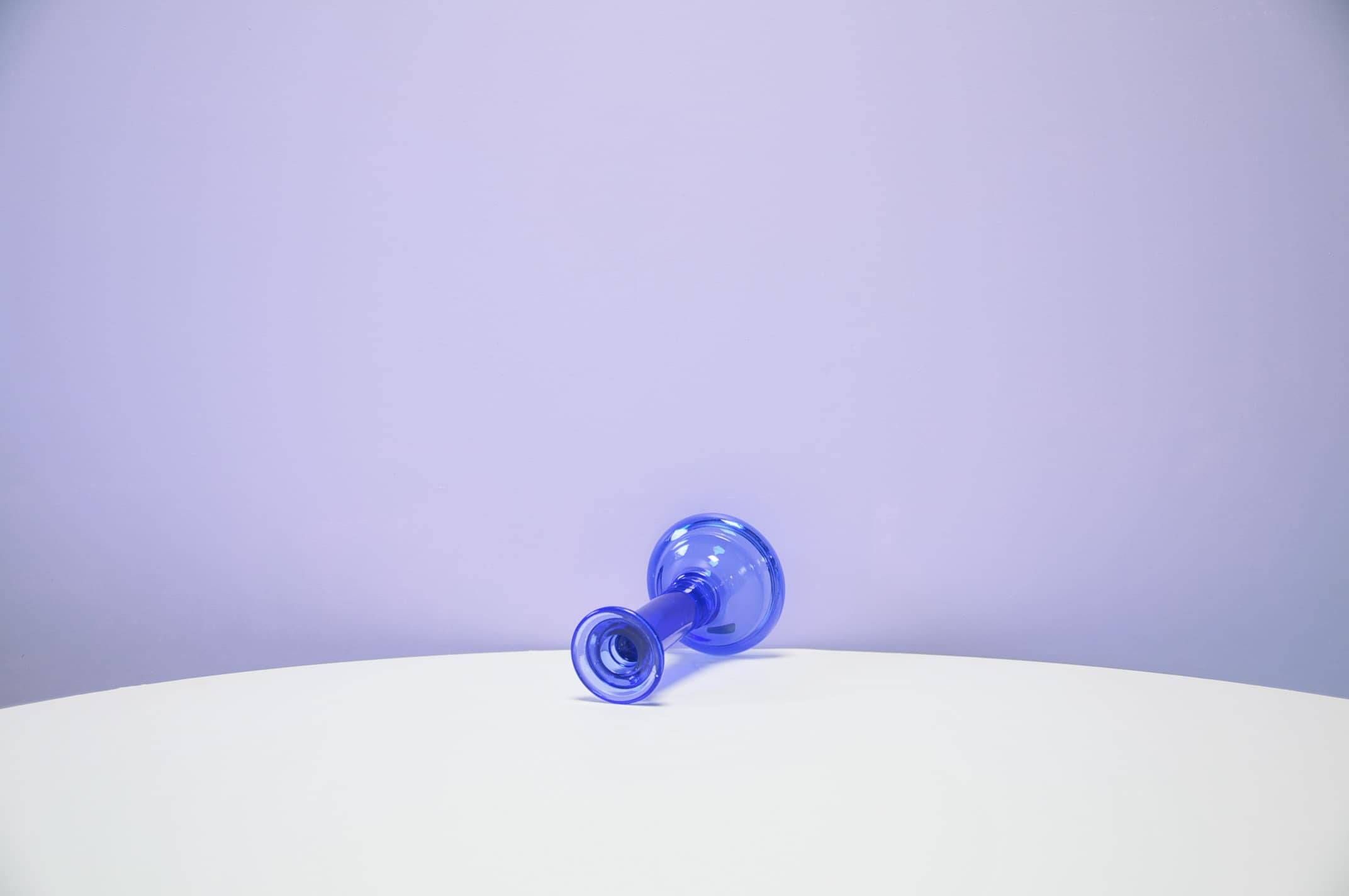 Vintage tall blue glass candlestick