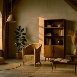 Vintage Mid-Century Italian Modern Boho Rattan Barrel Chair, 1970s