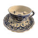 Old mustache cup and its under cup, Rouen earthenware