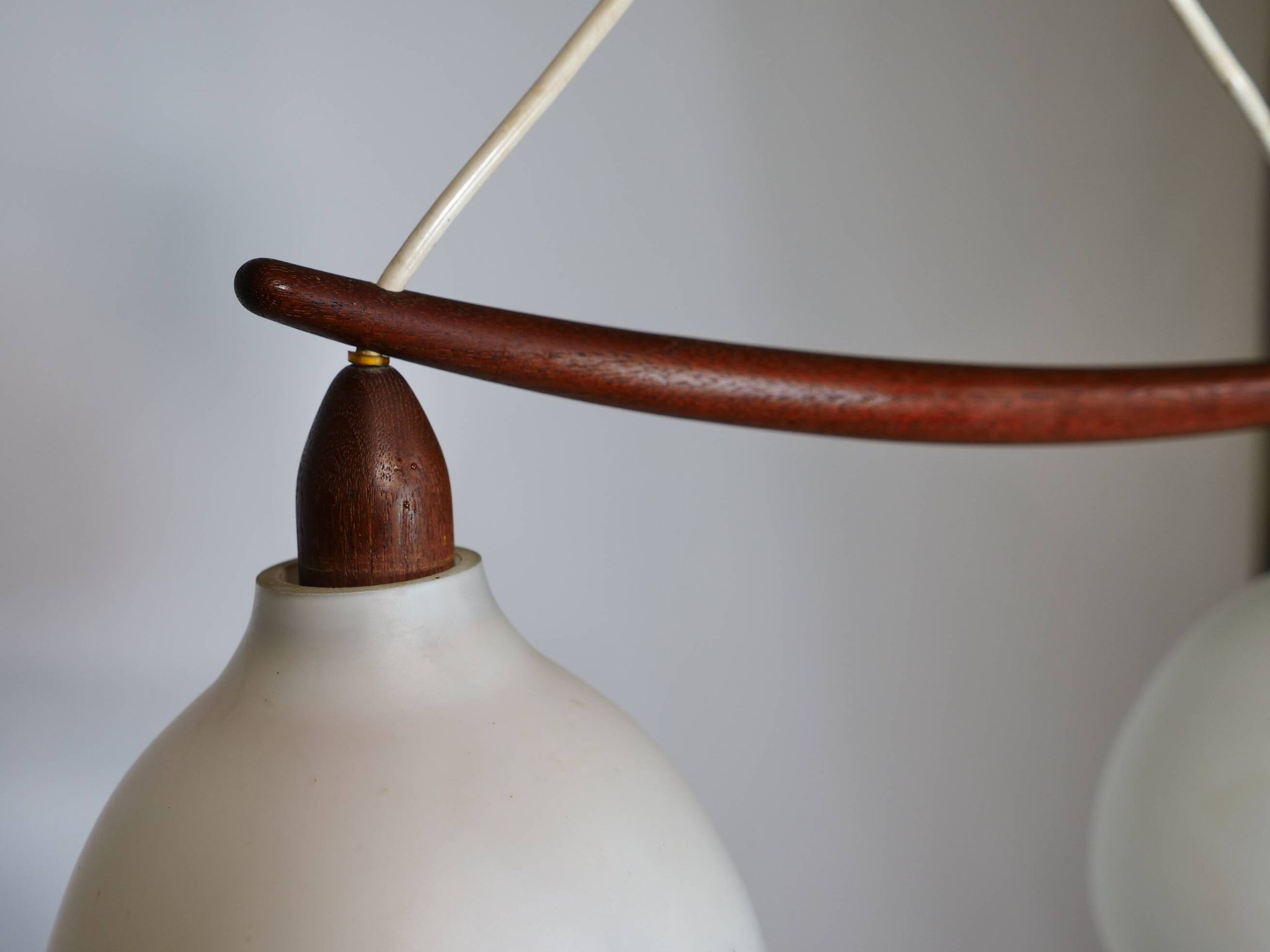 Ceiling lamp in opaline glass and teak by Uno & Östen Kristiansson, 1960s