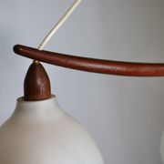 Ceiling lamp in opaline glass and teak by Uno & Östen Kristiansson, 1960s