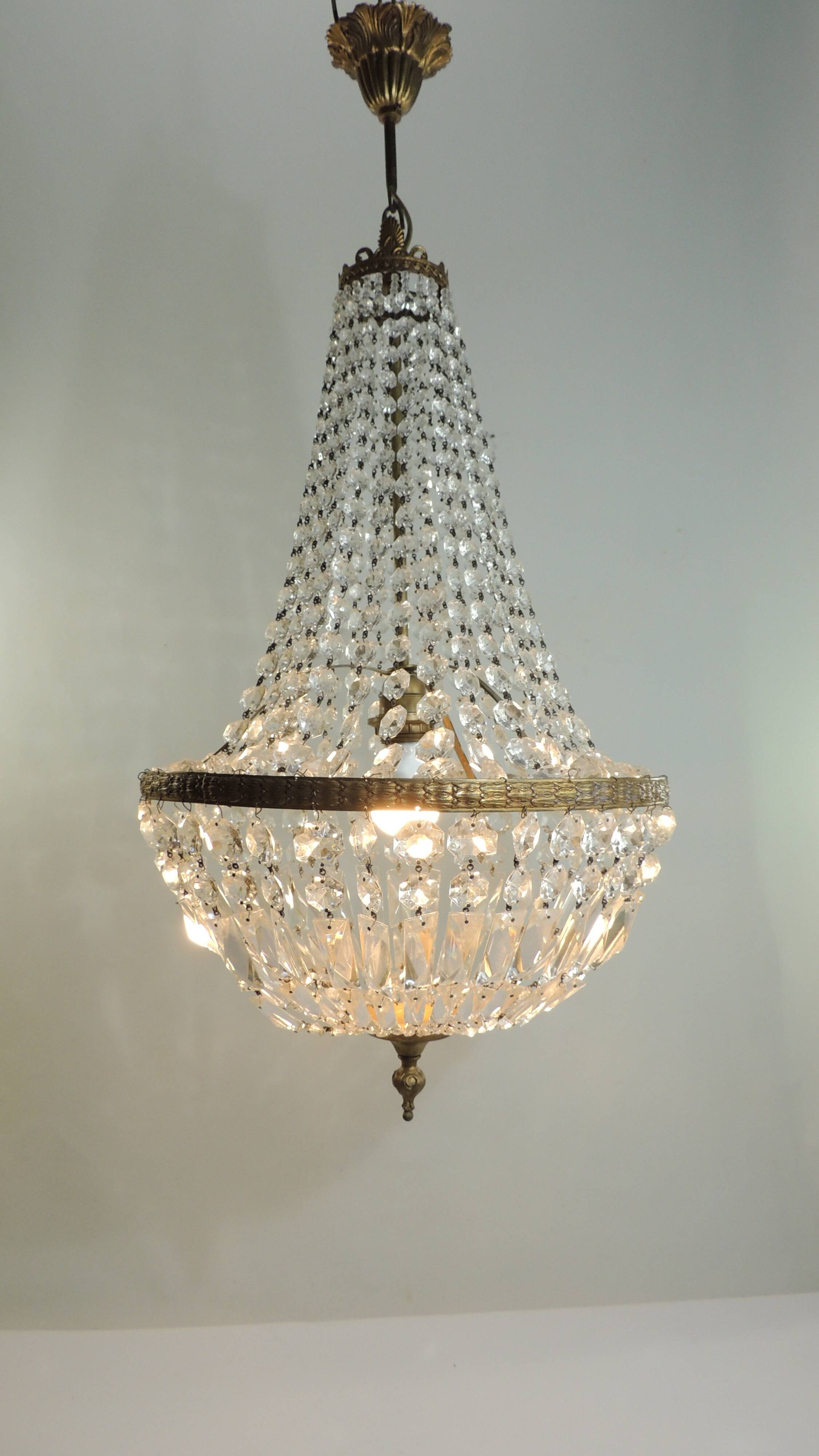 Antique crystal pendant chandelier – vintage Empire style – bronze