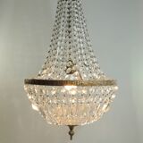 Antique crystal pendant chandelier – vintage Empire style – bronze