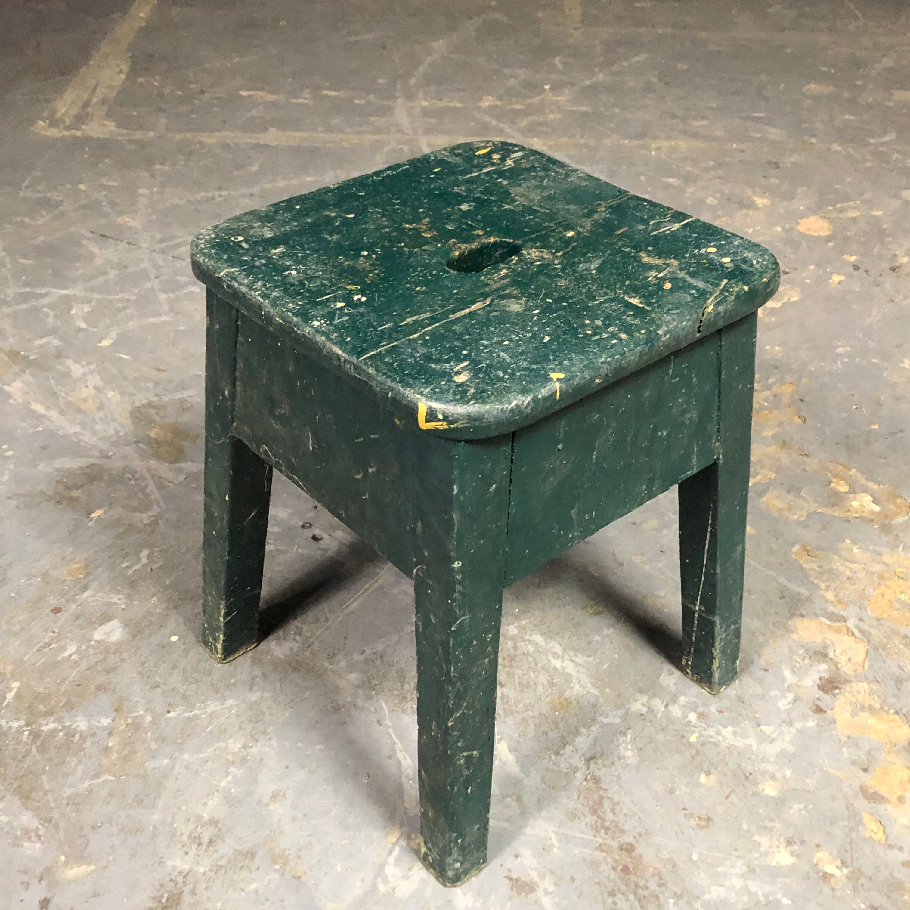 Small green painted wooden stool