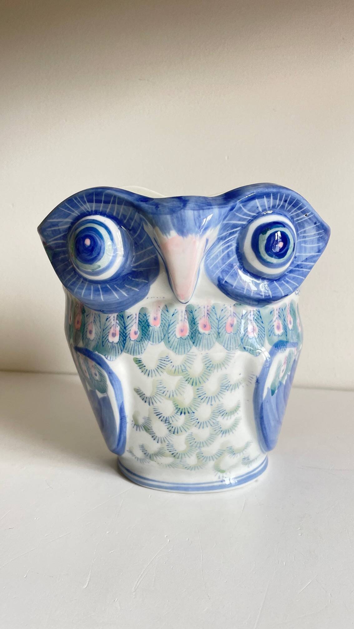 Vintage Chinese Porcelain Owl Planter