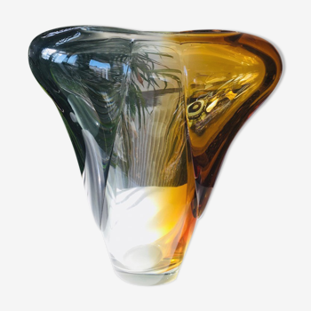 Mid-century blown crystal tricolour vase by Per Lütken