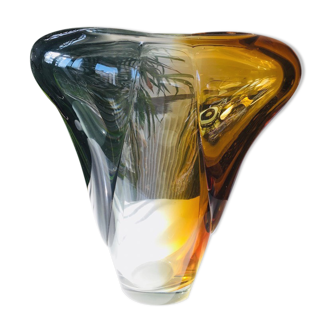 Mid-century blown crystal tricolour vase by Per Lütken