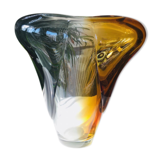 Vase tricolore en cristal soufflé du milieu du siècle par Per Lütken