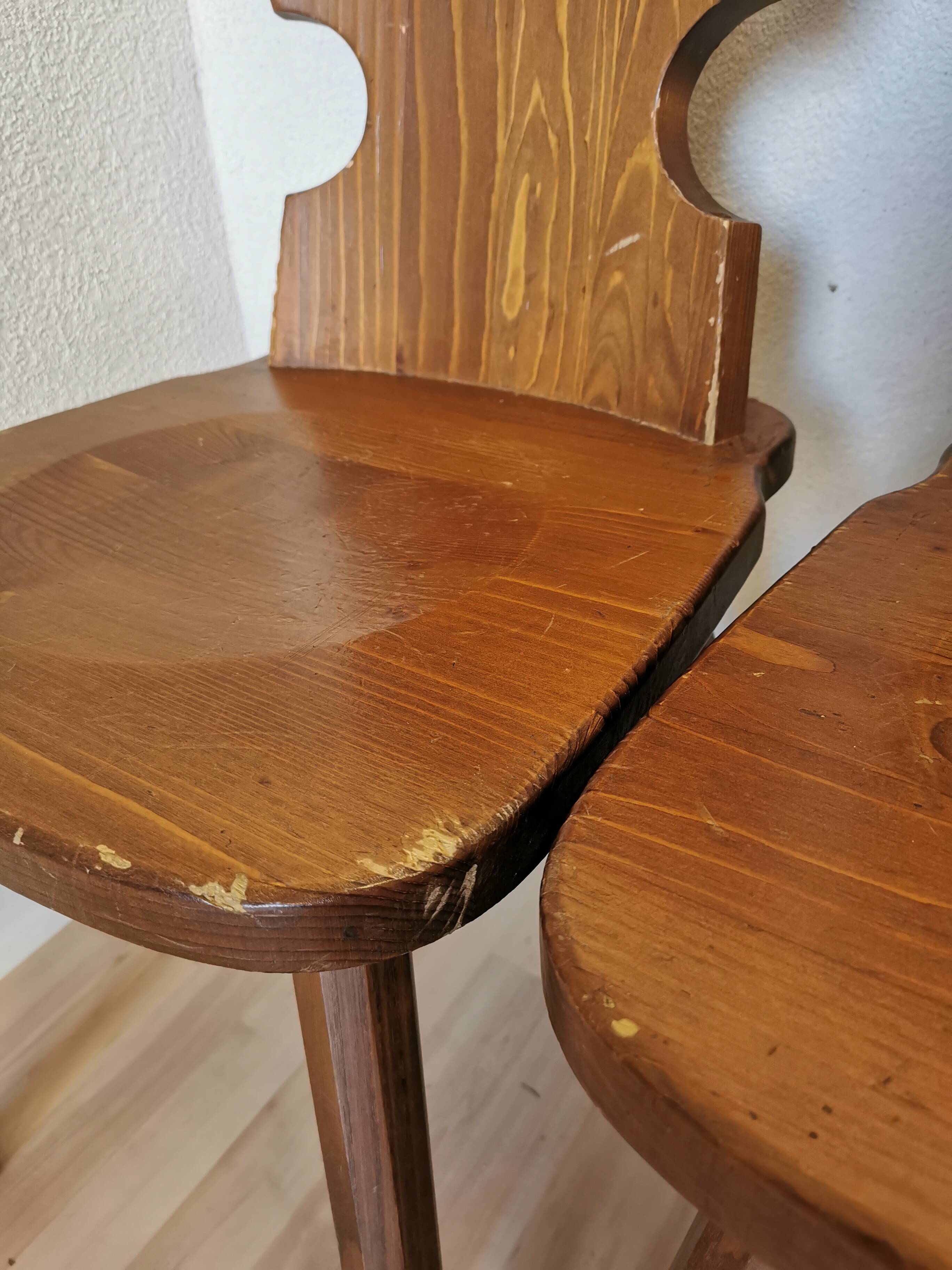 Vintage Tyrolean Wooden Dining Chairs - 1970s Farmhouse Style - Set of 4