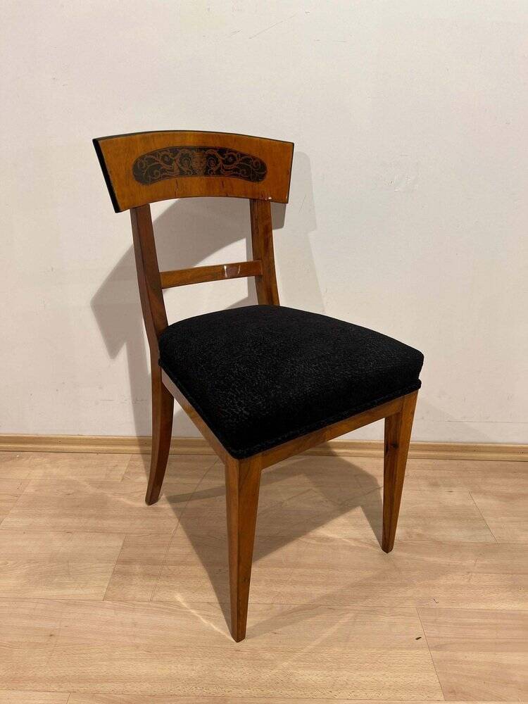 Biedermeier Dining Chair in Cherry Wood and Ink, South Germany, 1820s