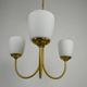 Scandinavian Modern Three-Light Pendant in Brass, Teak and Opaline Glass, 1960s