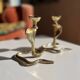 Pair of vintage brass snake candlesticks