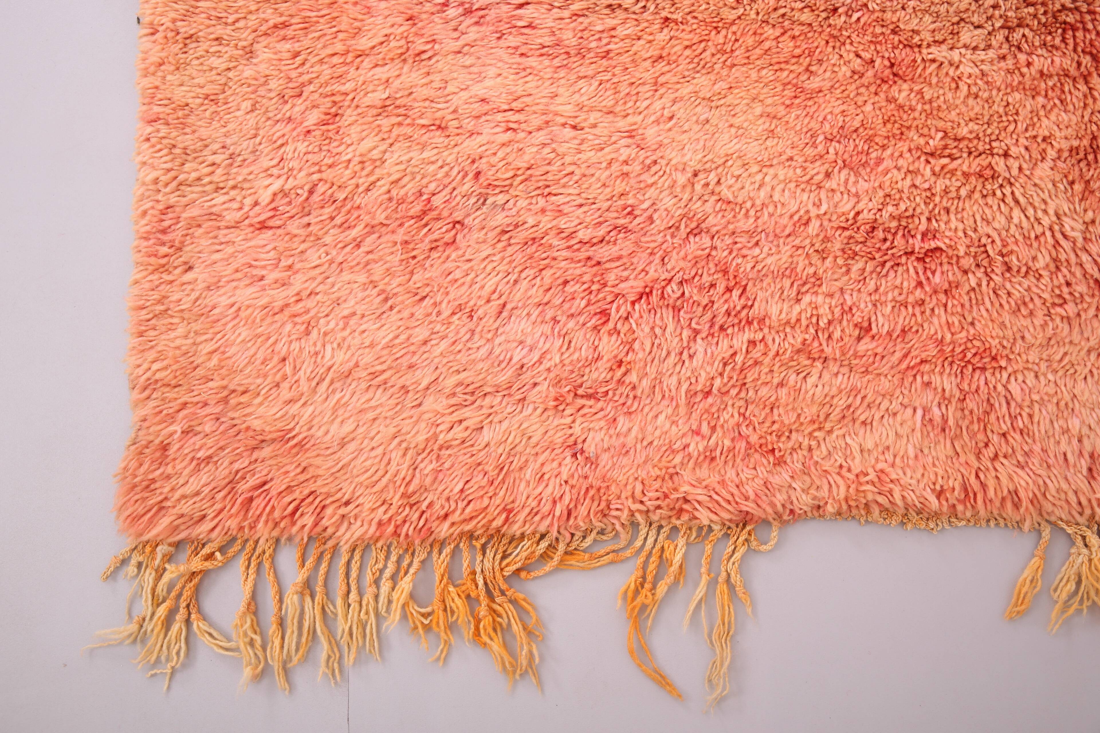 Tapis marocain vintage fait main 196 x 280 cm - Tapis marocain couleur pêche - Berbère