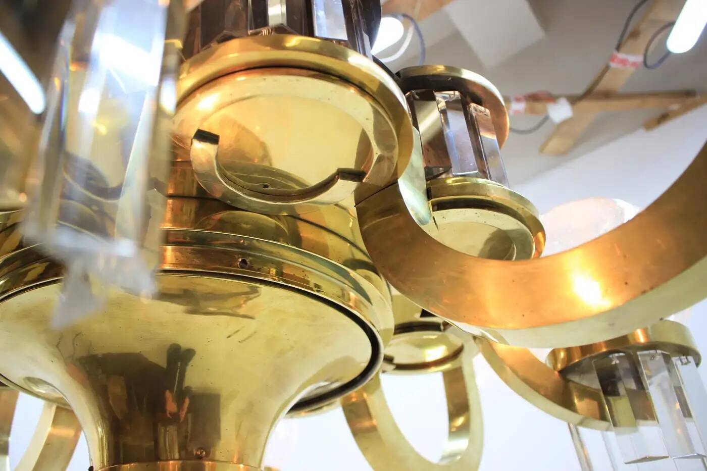 Extraordinary huge brass Art Deco chandelier, 1930s / Cubism