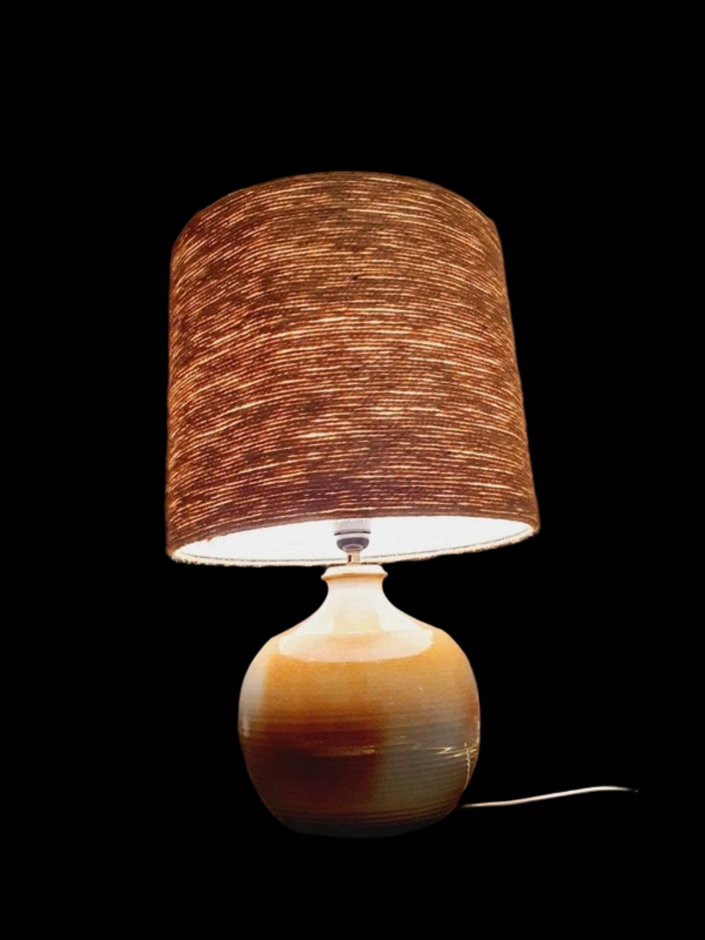 Handcrafted lamp in stoneware and jute fabric: wabi-sabi spirit (1970s-80s)
