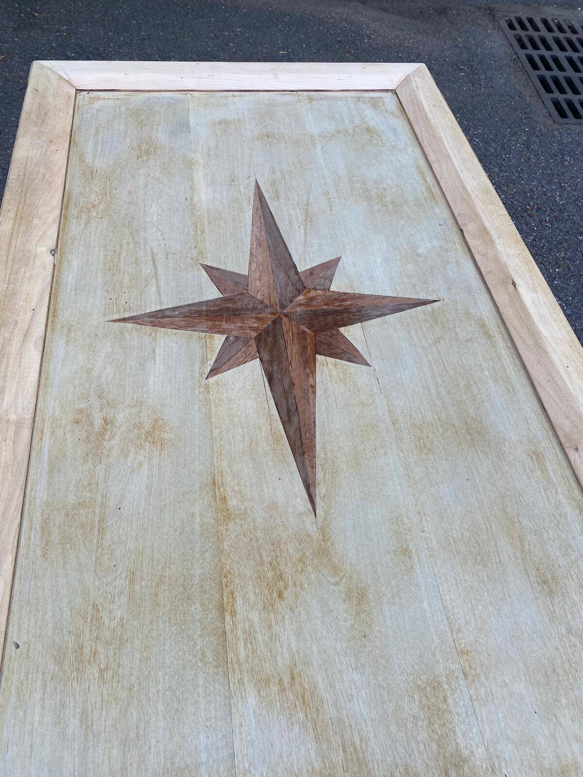 Renovated solid wood coffee table in chic country seaside style.
