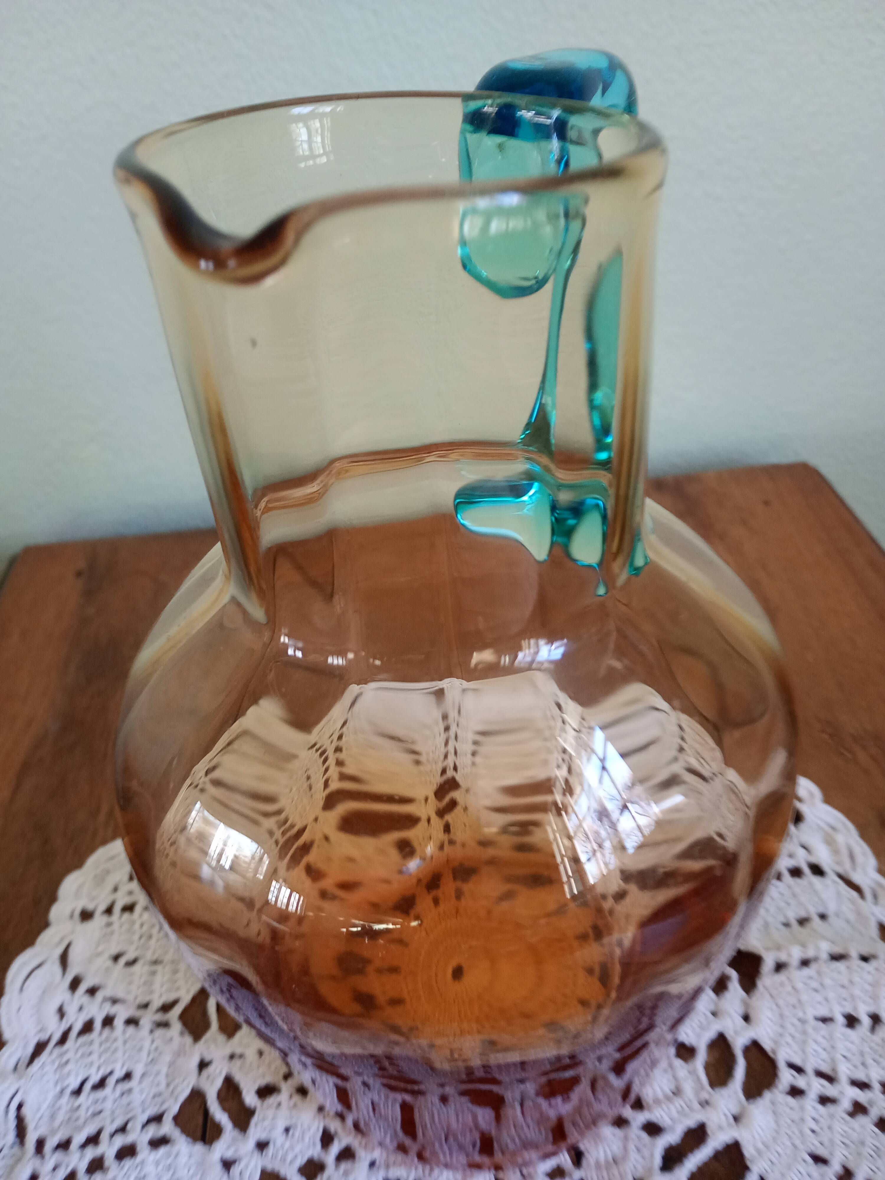 Portieux glassware pitcher - George Sand model - blue and amber