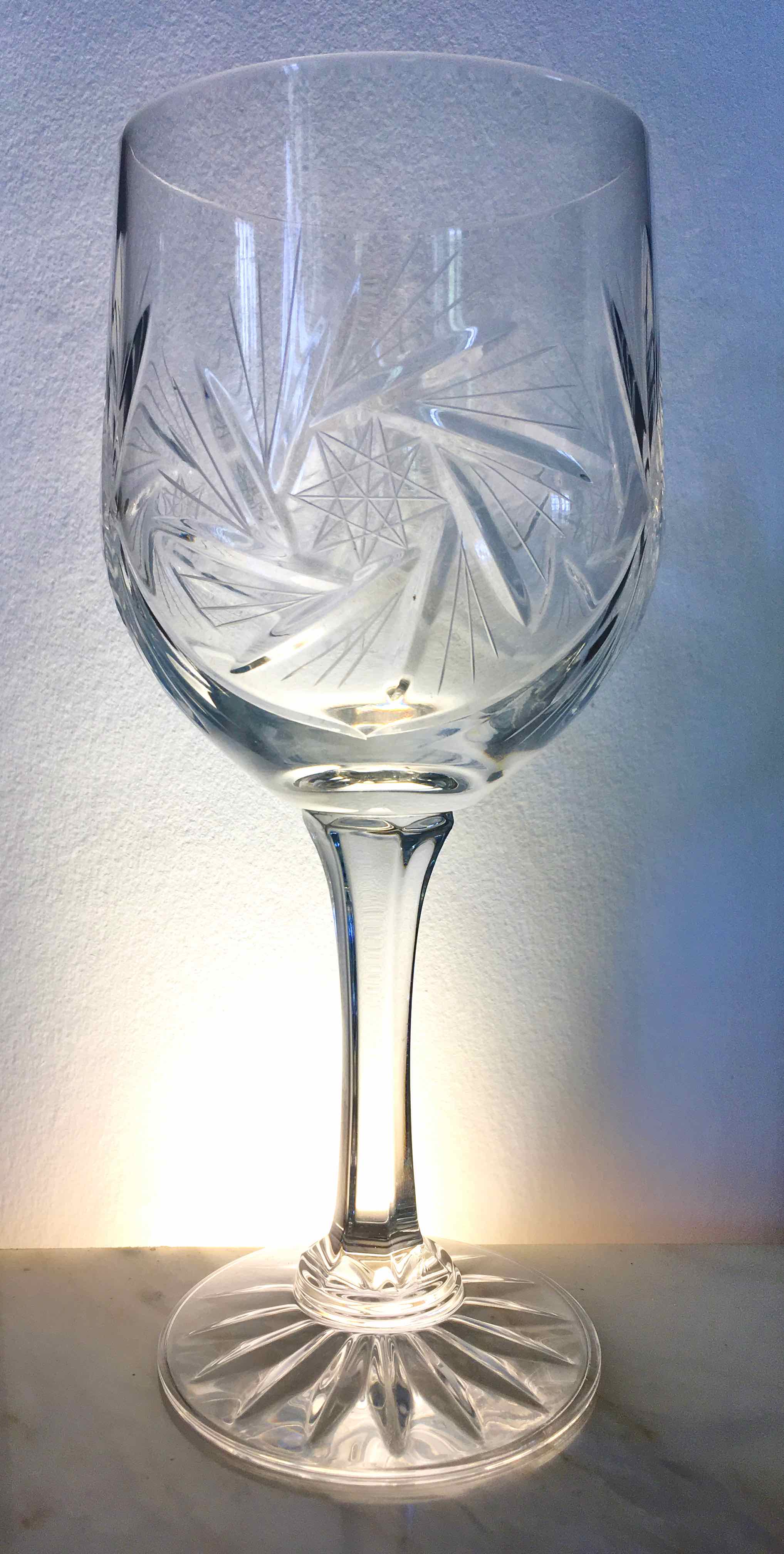 Set of 12 cut crystal wine glasses