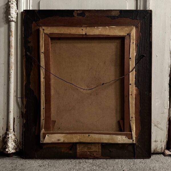 Huile sur toile portrait d'homme portant lunettes et moustache début XXe