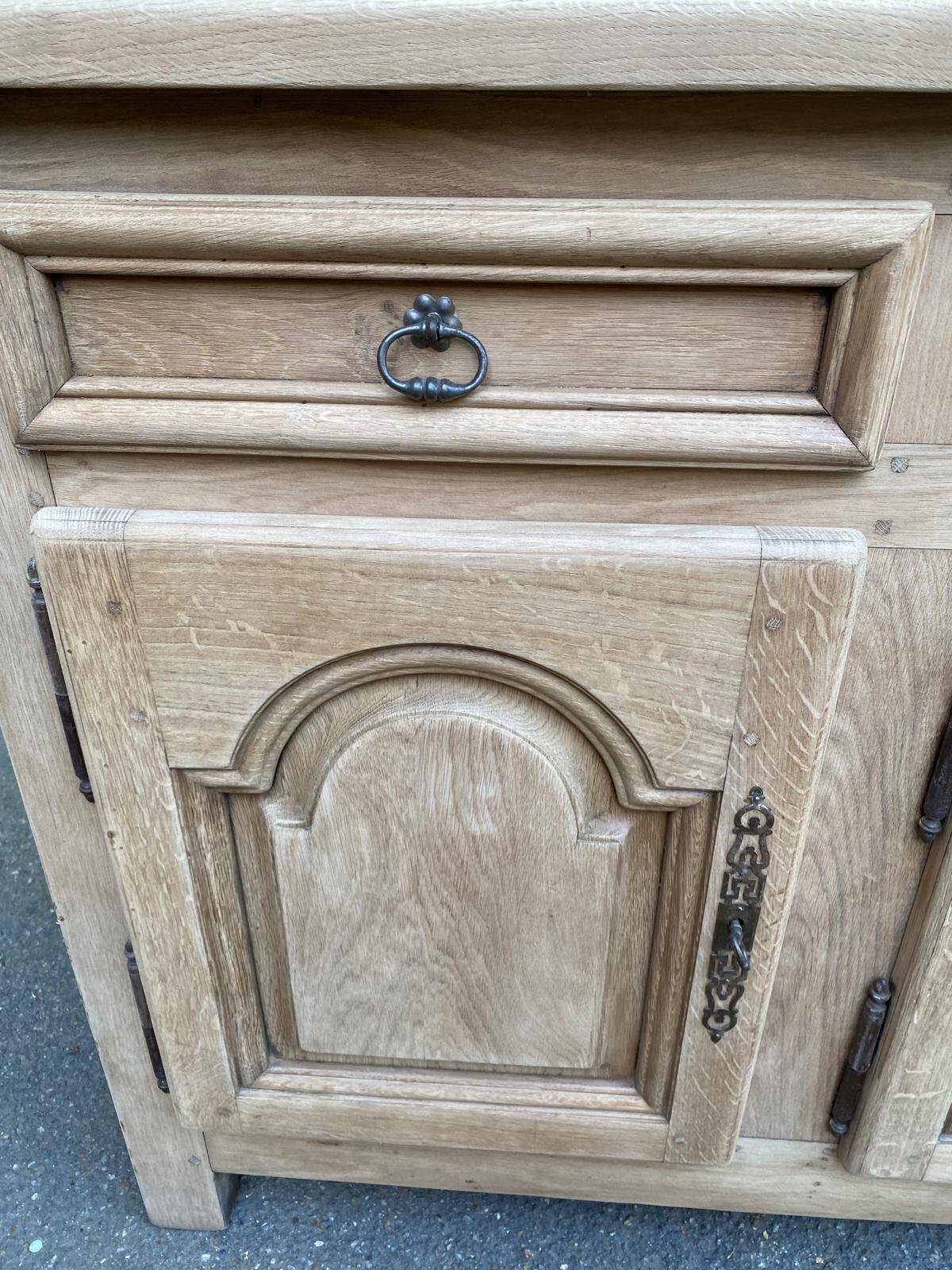 Stripped oak enfilade from 1950, 232cm.