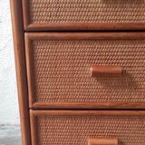 Chest of drawers 5 drawers wood and cannage – 80s