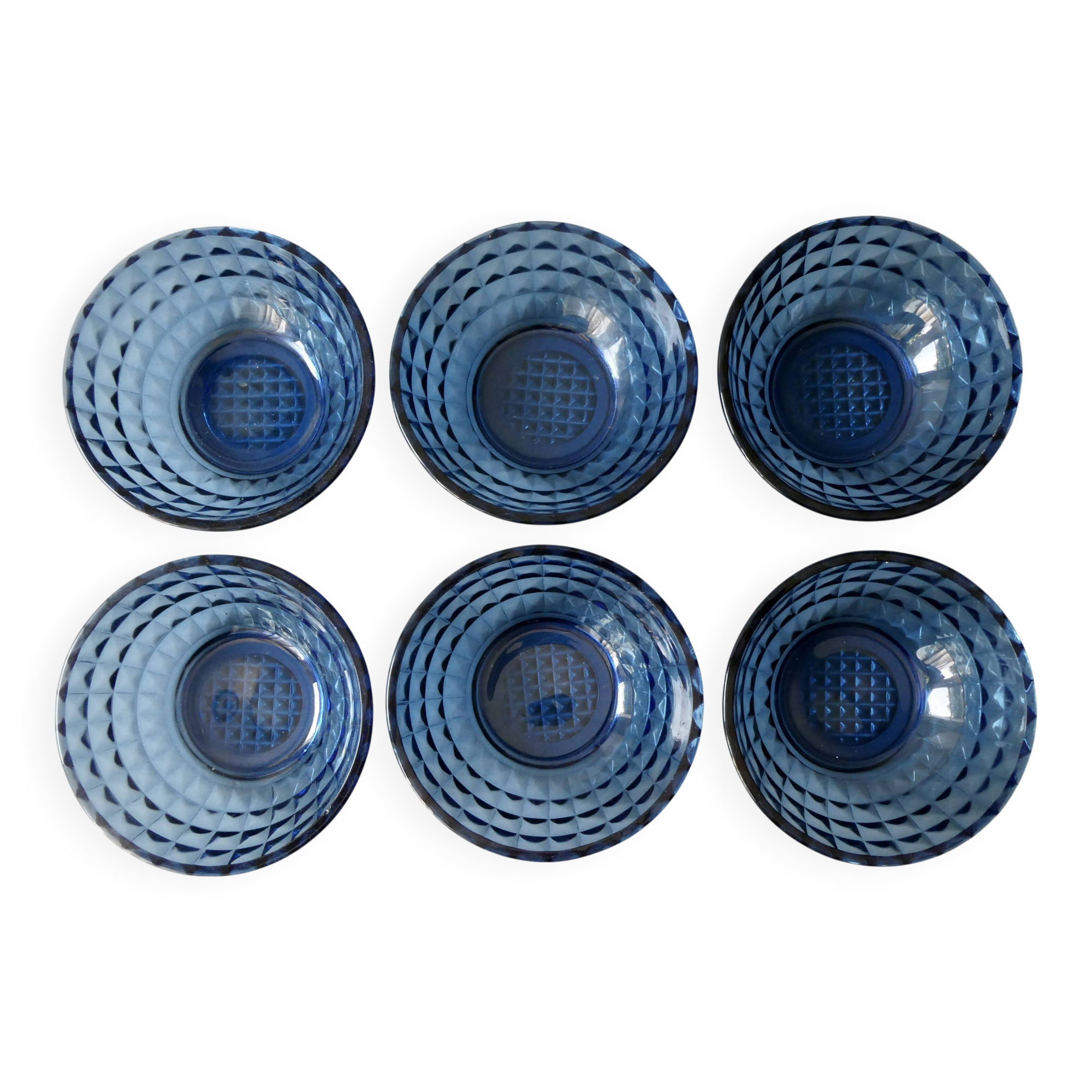 6 blue glass bowls from the 70s