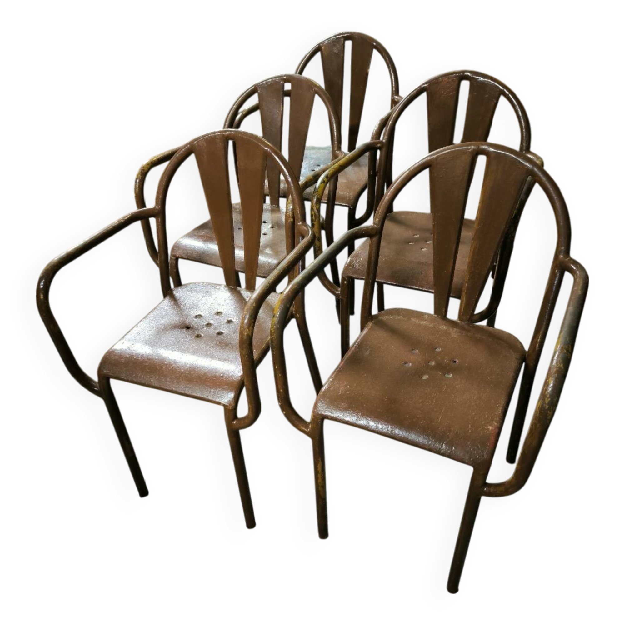 Set of 5 steel garden armchairs circa 1940/50