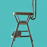Vintage cosco step stool chair in chrome steel and white skai