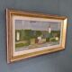 Mid-Century Modern Swedish "Houses by Nature" Vintage Landscape Oil Painting, Framed