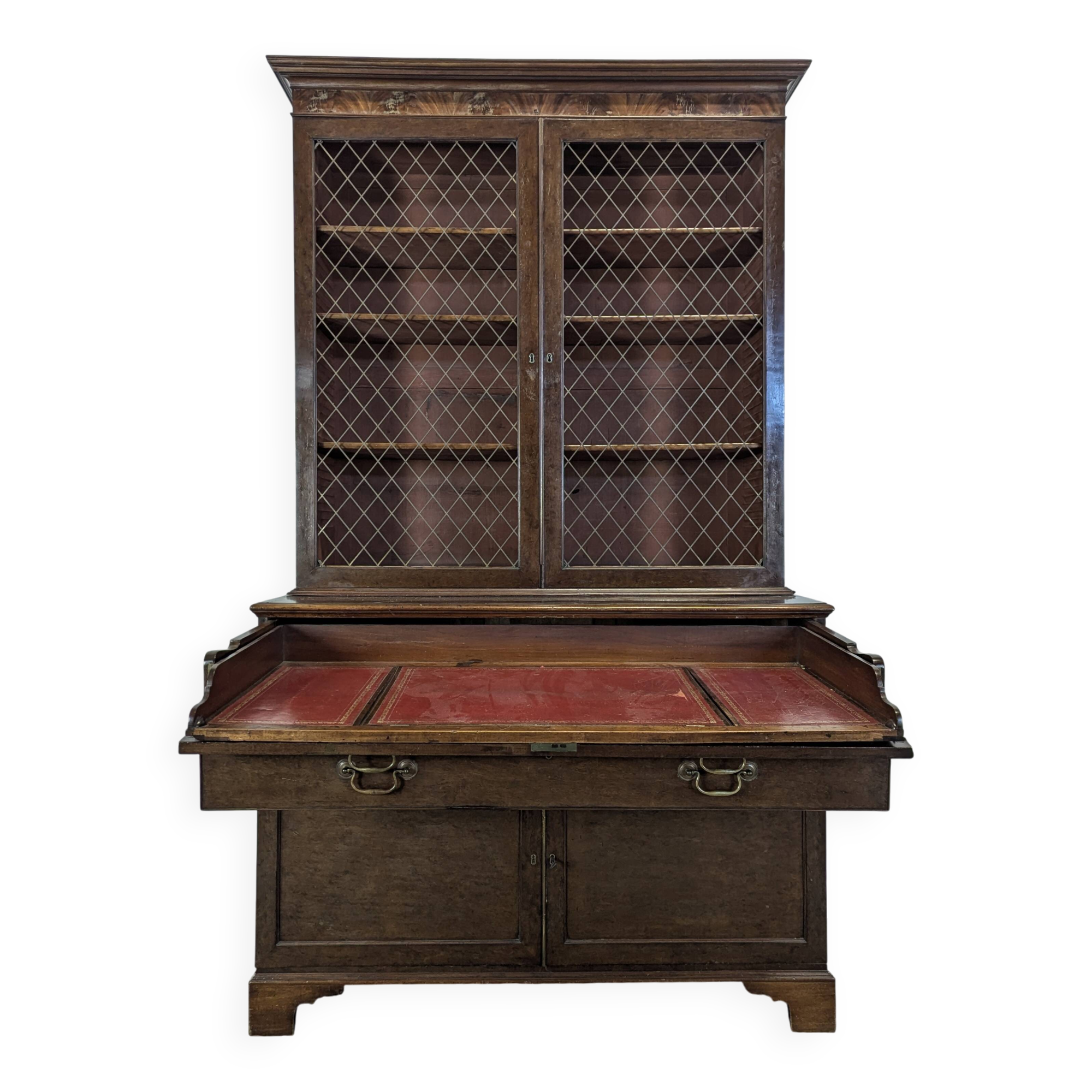 English mahogany writing desk bookcase