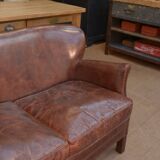 Small Vintage Bench Sofa Studded Leather Sofa 1970s