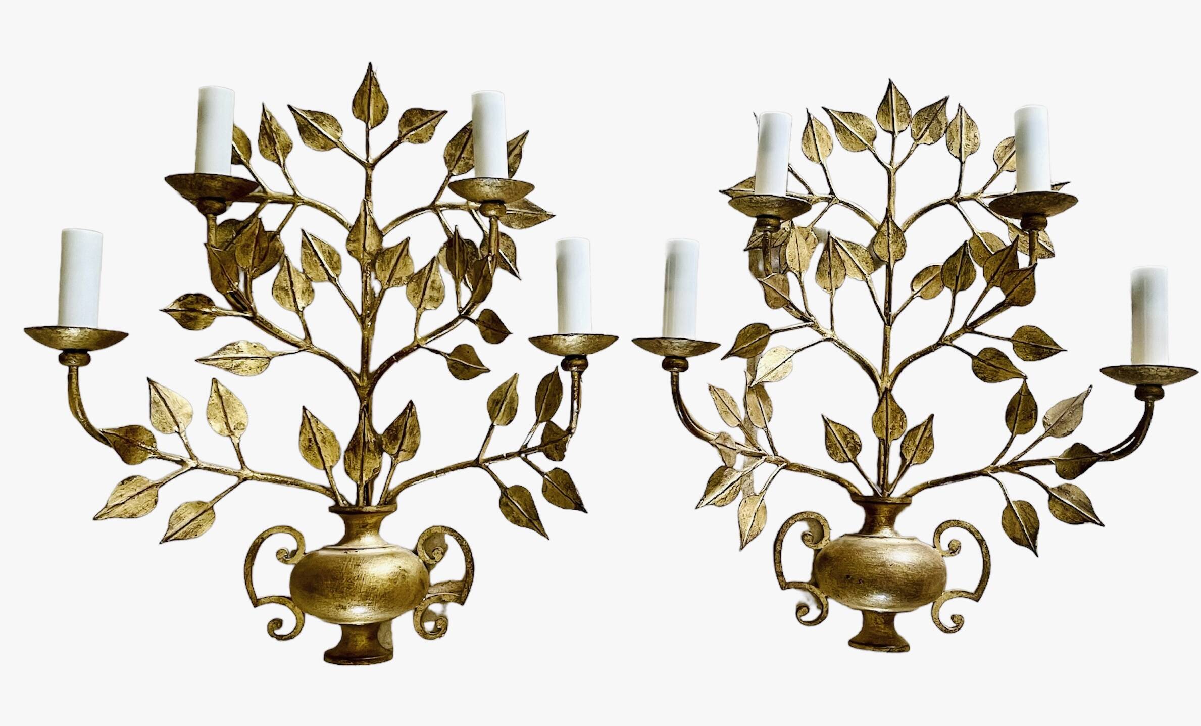 Pair of golden foliage wall lights circa 1960