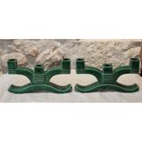Pair of three-light candlesticks in green ceramic from around 1950-1960.