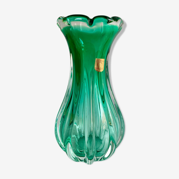 Vase vert, verre Rubin des années 1960