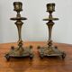 Pair of candlesticks, antique brass, 19th century, signed Prachthauser