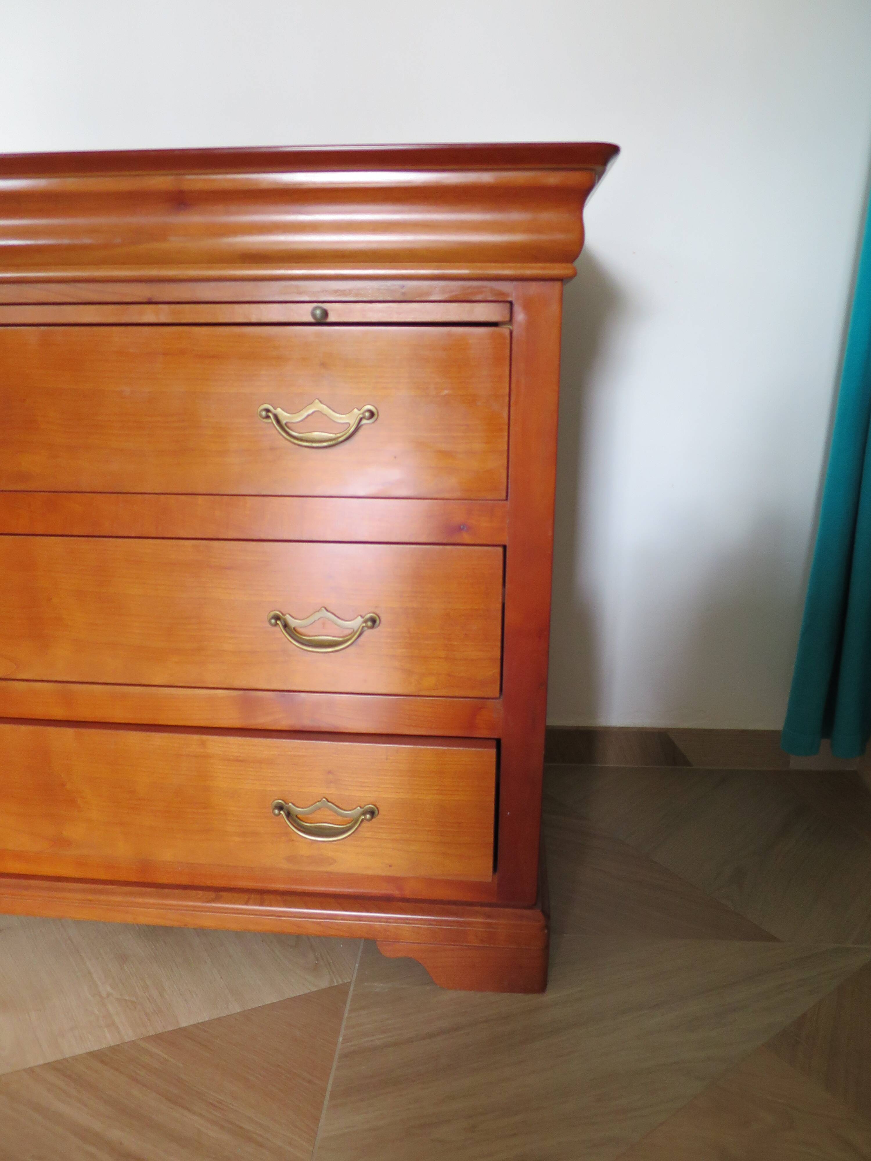 3-drawer chest of drawers with sliding shelf - Louis Philippe style - cherry color