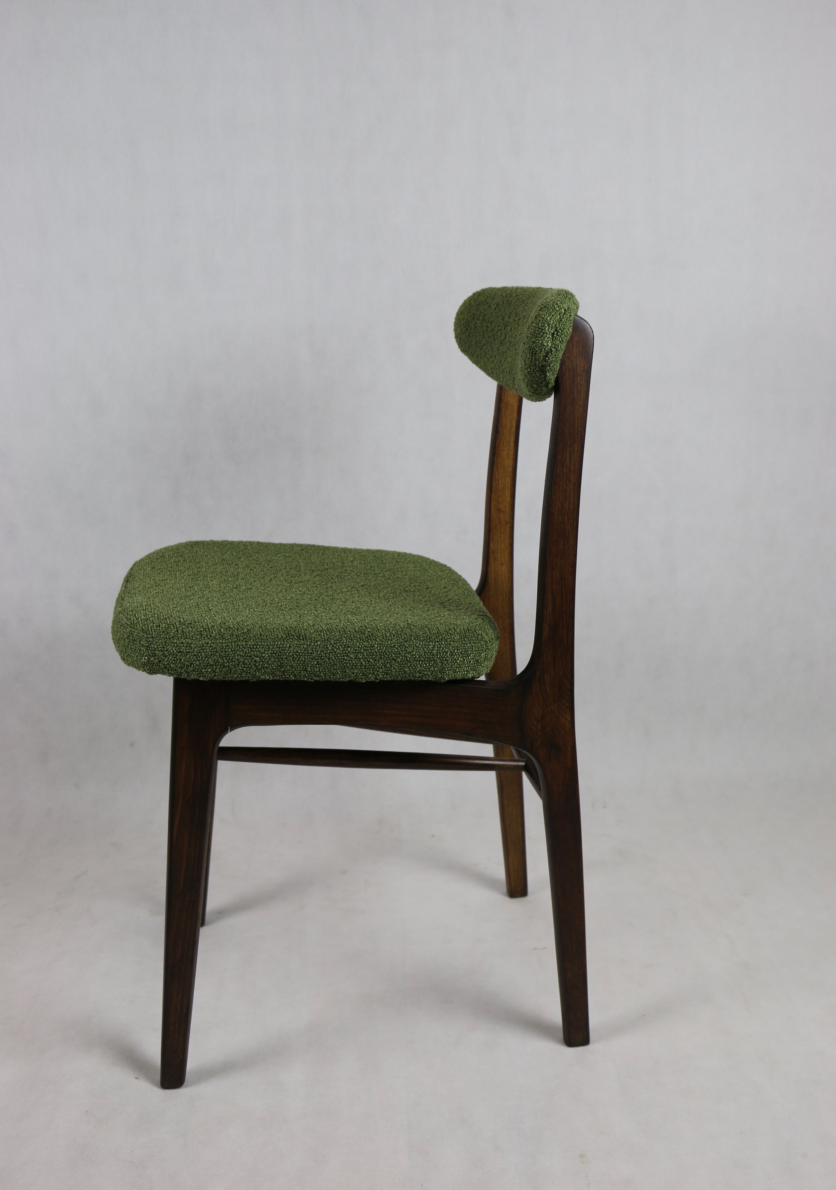 Green olive boucle dining chair from rajmund halas, 1970s,