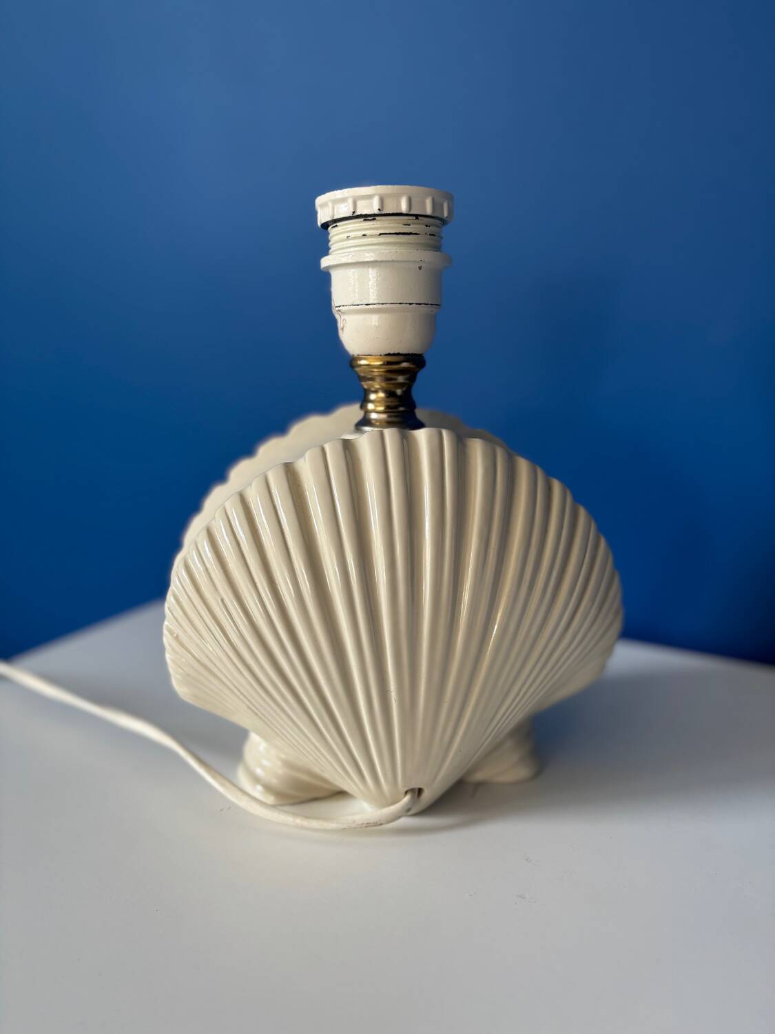 Vintage ceramic shell lamp base - Cream white - Bo style