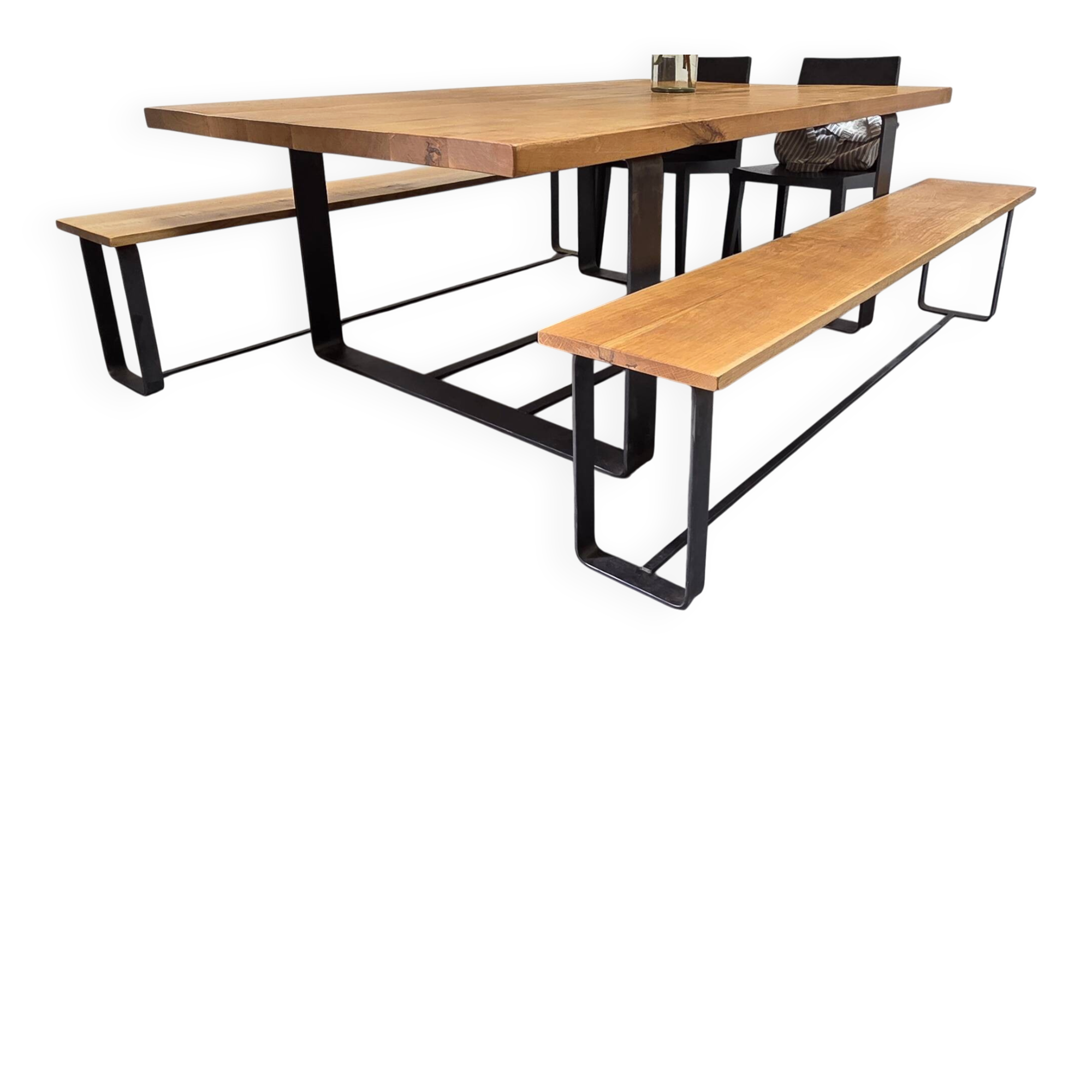 Table and benches solid oak for dining room