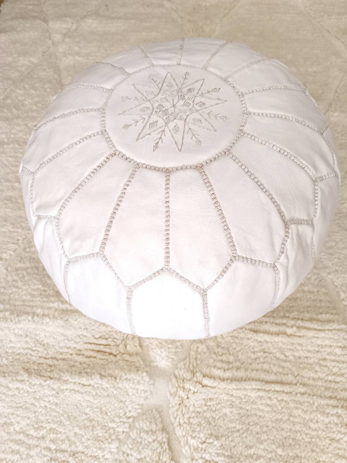 Pouf marocain en cuir Blanc