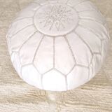 Pouf marocain en cuir Blanc