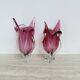 Paire de vases en verre de Murano rose, faits main, Italie des années 1970