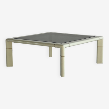 Table basse en métal blanc et incrustations, Italie, années 1970