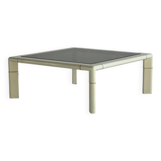 Table basse en métal blanc et incrustations, Italie, années 1970