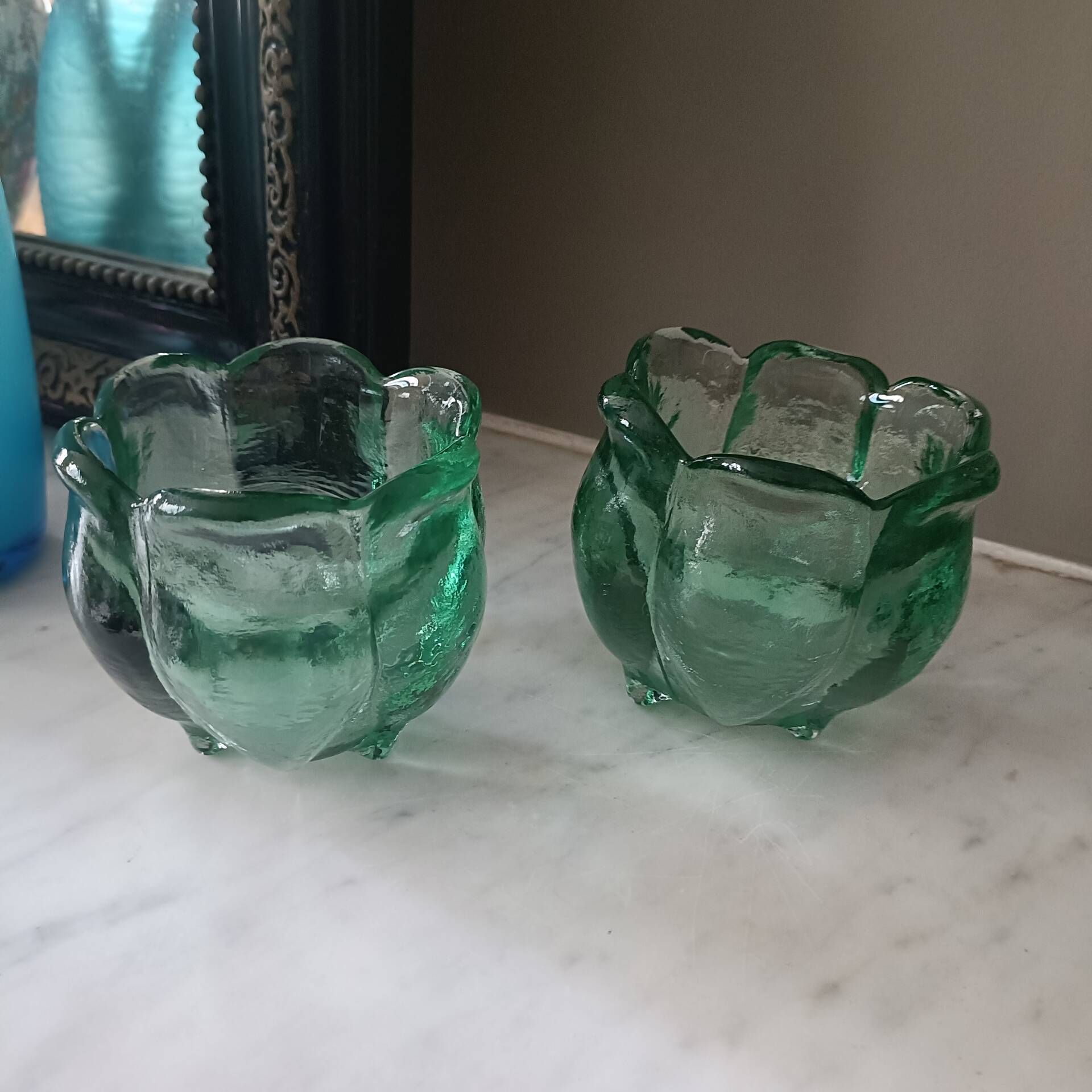 Paire de bougeoirs vintage en verre