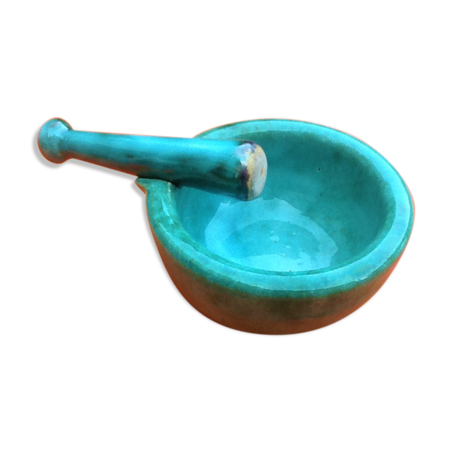Mortar and pestle 60s glazed ceramics marbled green